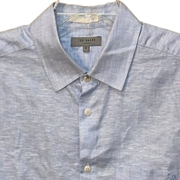 Ted Baker London Linen Cotton Blend Short Sleeve Button Down Casual Shirt 5 (XL) - Picture 2 of 7